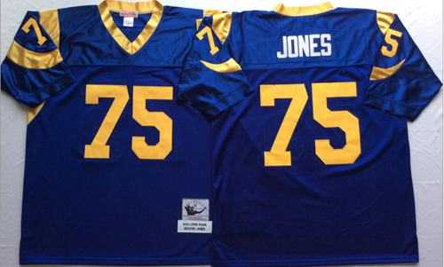 Mitchell And Ness Los Angeles Rams #75 Deacon Jones Blue Throwback Stitched NFL Jersey