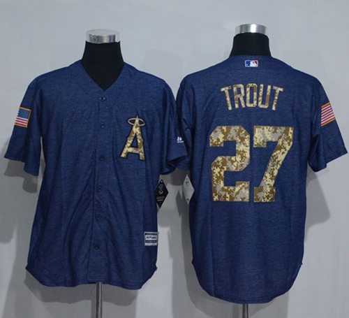 Angeles Angels Of Anaheim #27 Mike Trout Denim Blue Salute to Service Stitched Baseball Jersey