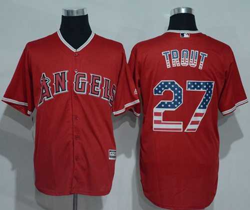 Angeles Angels Of Anaheim #27 Mike Trout Red USA Flag Fashion Stitched Baseball Jersey