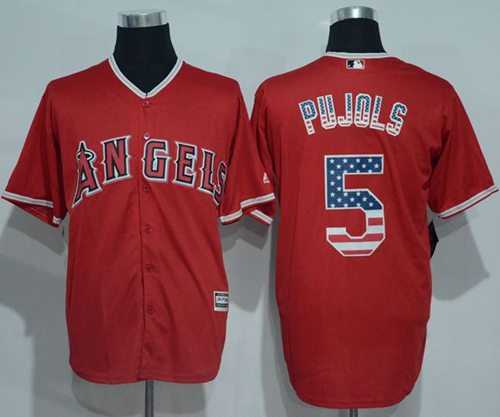 Angeles Angels Of Anaheim #5 Albert Pujols Red USA Flag Fashion Stitched Baseball Jersey