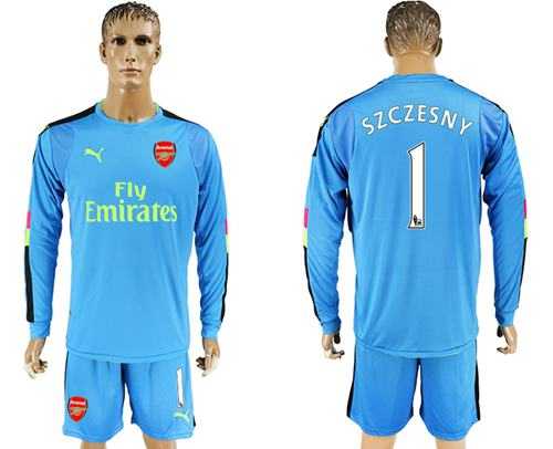 Arsenal #1 Szczesny Blue Goalkeeper Long Sleeves Soccer Club Jersey