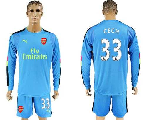 Arsenal #33 Cech Blue Goalkeeper Long Sleeves Soccer Club Jersey