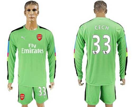 Arsenal #33 Cech Green Goalkeeper Long Sleeves Soccer Club Jersey