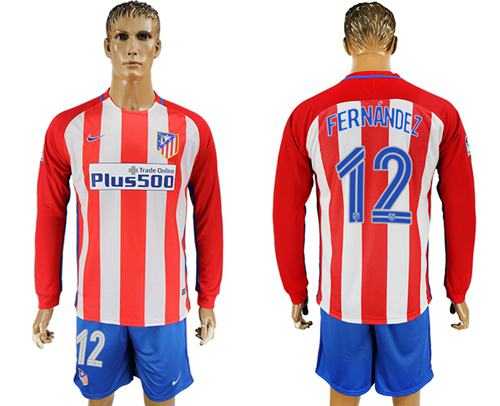 Atletico Madrid #12 Fernandez Home Long Sleeves Soccer Club Jersey