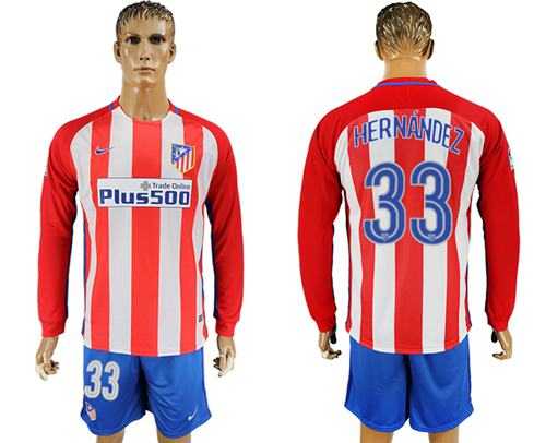 Atletico Madrid #33 Hernandez Home Long Sleeves Soccer Club Jersey