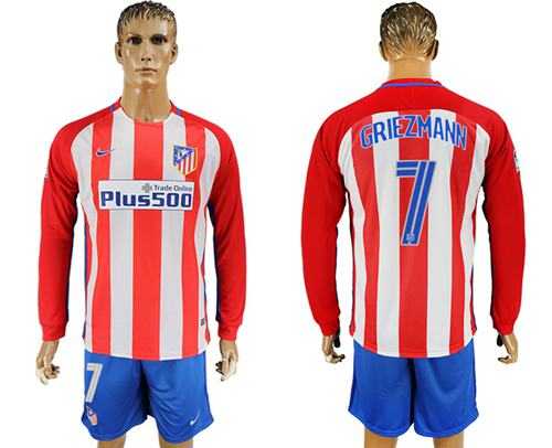 Atletico Madrid #7 Griezmann Home Long Sleeves Soccer Club Jersey