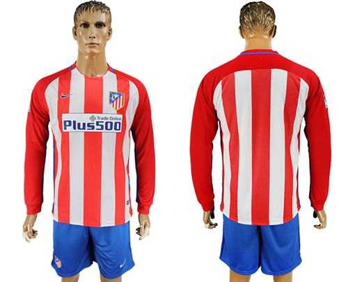 Atletico Madrid Blank Home Long Sleeves Soccer Club Jersey