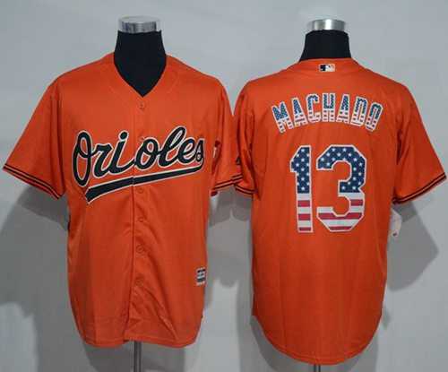 Baltimore Orioles #13 Manny Machado Orange USA Flag Fashion Stitched Baseball Jersey