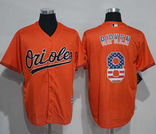 Baltimore Orioles #8 Cal Ripken Orange USA Flag Fashion Stitched Baseball Jersey