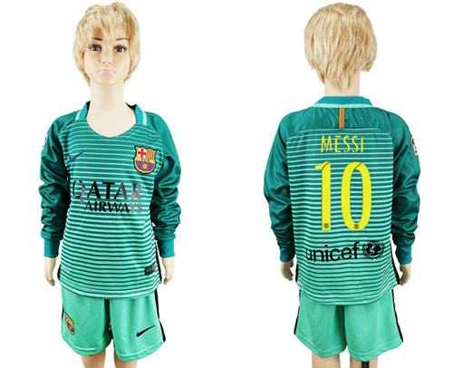 Barcelona #10 Messi Sec Away Long Sleeves Kid Soccer Club Jersey