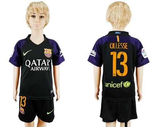 Barcelona #13 Cillesse Black Goalkeeper Kid Soccer Club Jersey