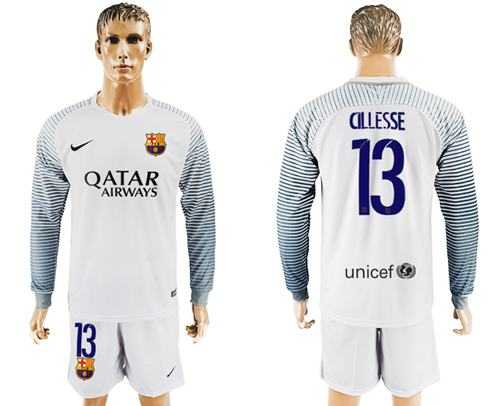 Barcelona #13 Cillesse White Goalkeeper Long Sleeves Soccer Club Jersey