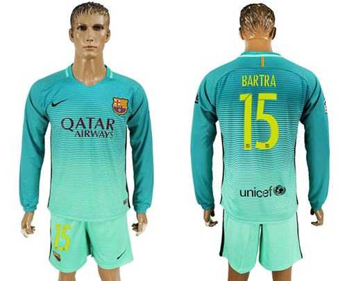 Barcelona #15 Bartra Sec Away Long Sleeves Soccer Club Jersey