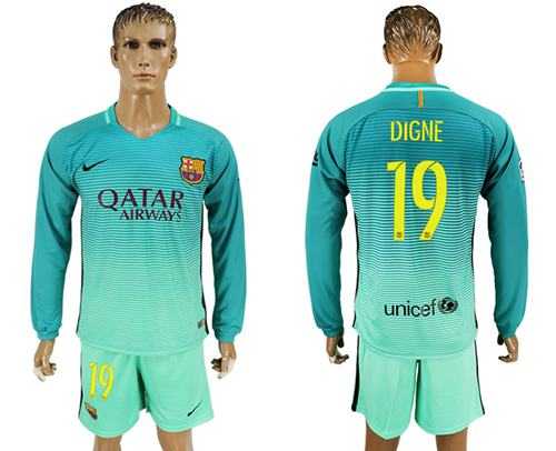 Barcelona #19 Digne Sec Away Long Sleeves Soccer Club Jersey