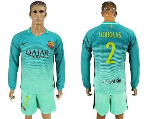 Barcelona #2 Douglas Sec Away Long Sleeves Soccer Club Jersey
