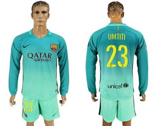 Barcelona #23 Umtiti Sec Away Long Sleeves Soccer Club Jersey