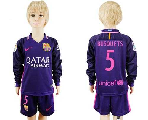 Barcelona #5 Busquets Away Long Sleeves Kid Soccer Club Jersey