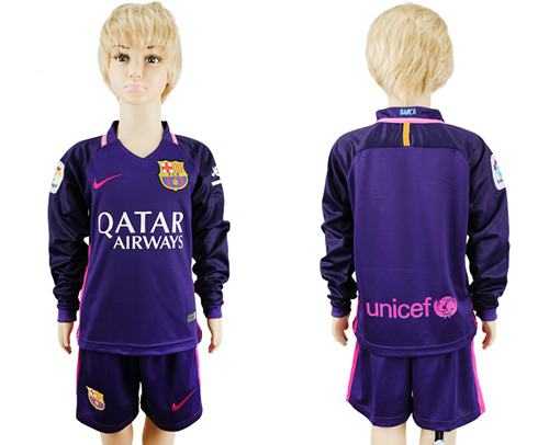 Barcelona Blank Away Long Sleeves Kid Soccer Club Jersey