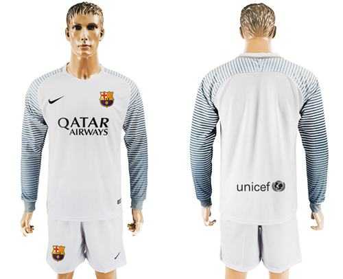 Barcelona Blank White Goalkeeper Long Sleeves Soccer Club Jersey