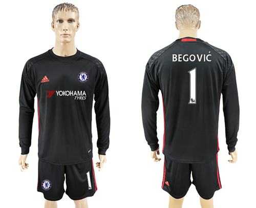 Chelsea #1 Begovic Black Goalkeeper Long Sleeves Soccer Club Jersey