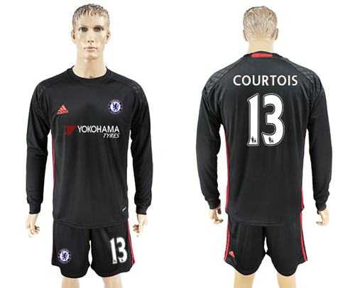 Chelsea #13 Courtois Black Goalkeeper Long Sleeves Soccer Club Jersey