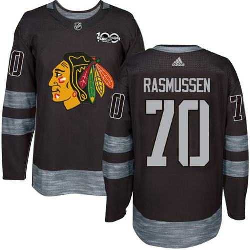 Chicago Blackhawks #70 Dennis Rasmussen Black 1917-2017 100th Anniversary Stitched NHL Jersey