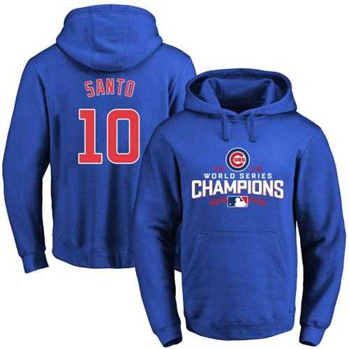 Chicago Cubs #10 Ron Santo Blue 2016 World Series Champions Pullover Baseball Hoodie