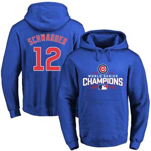 Chicago Cubs #12 Kyle Schwarber Blue 2016 World Series Champions Pullover Baseball Hoodie