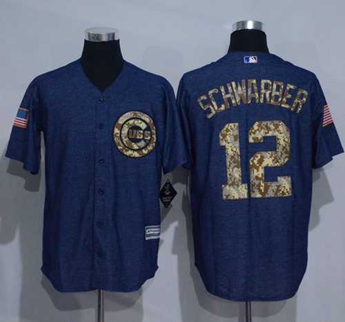 Chicago Cubs #12 Kyle Schwarber Denim Blue Salute to Service Stitched Baseball Jersey