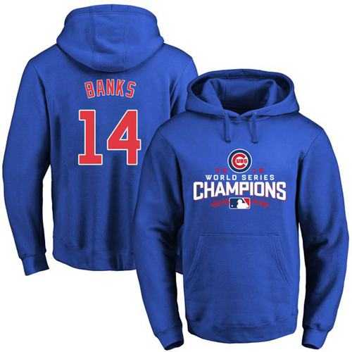 Chicago Cubs #14 Ernie Banks Blue 2016 World Series Champions Pullover Baseball Hoodie