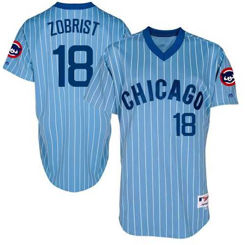 Chicago Cubs #18 Ben Zobrist Blue(White Strip) Cooperstown Throwback Stitched MLB Jersey