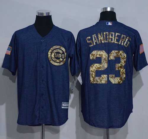 Chicago Cubs #23 Ryne Sandberg Denim Blue Salute to Service Stitched Baseball Jersey