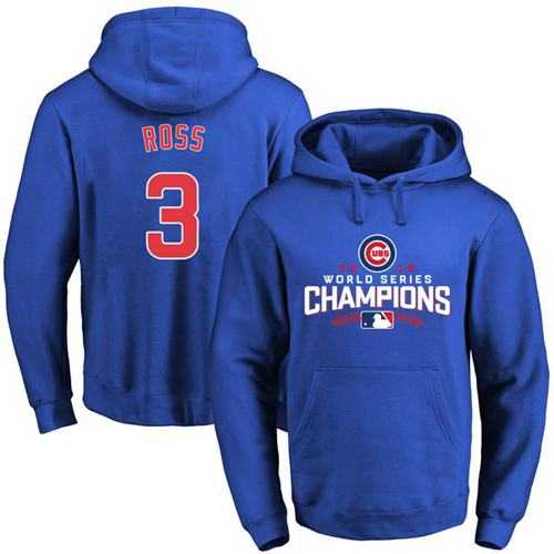 Chicago Cubs #3 David Ross Blue 2016 World Series Champions Pullover Baseball Hoodie