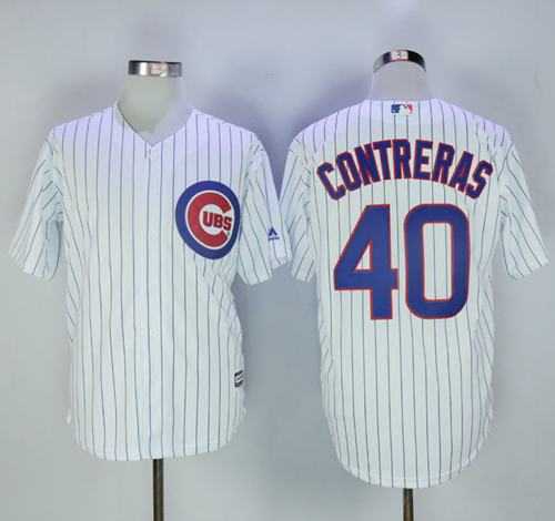 Chicago Cubs #40 Willson Contreras White Strip New Cool Base Stitched MLB Jersey