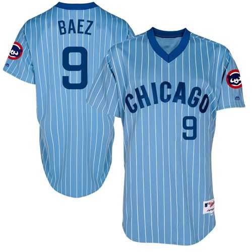 Chicago Cubs #9 Javier Baez Blue(White Strip) Cooperstown Throwback Stitched MLB Jersey