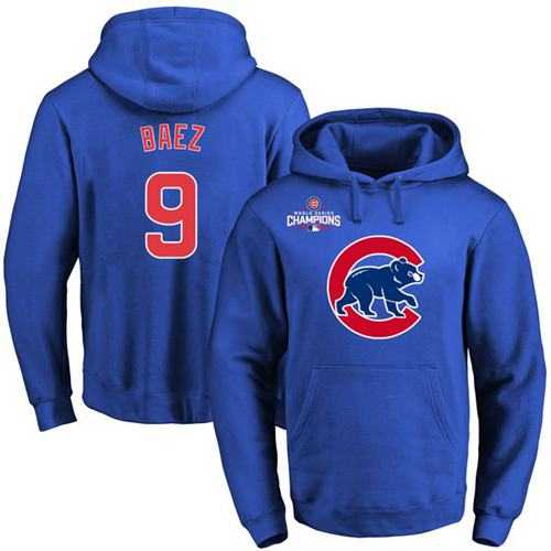 Chicago Cubs #9 Javier Baez Blue 2016 World Series Champions Primary Logo Pullover Baseball Hoodie