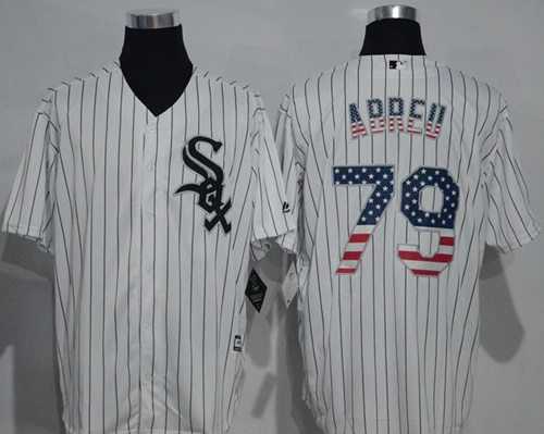 Chicago White Sox #79 Jose Abreu White(Black Strip) USA Flag Fashion Stitched Baseball Jersey