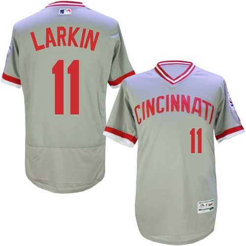 Cincinnati Reds #11 Barry Larkin Grey Flexbase Authentic Collection Cooperstown Stitched Baseball Jersey