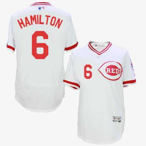 Cincinnati Reds #6 Billy Hamilton White Flexbase Authentic Collection Cooperstown Stitched Baseball Jersey