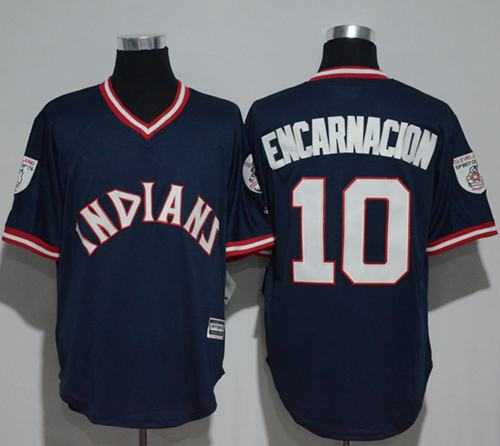 Cleveland Indians #10 Edwin Encarnacion Navy Blue 1976 Turn Back The Clock Stitched MLB Jersey