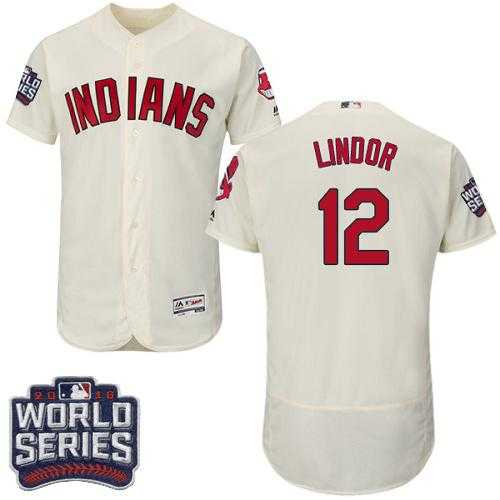 Cleveland Indians #12 Francisco Lindor Cream Flexbase Authentic Collection 2016 World Series Bound Stitched Baseball Jersey