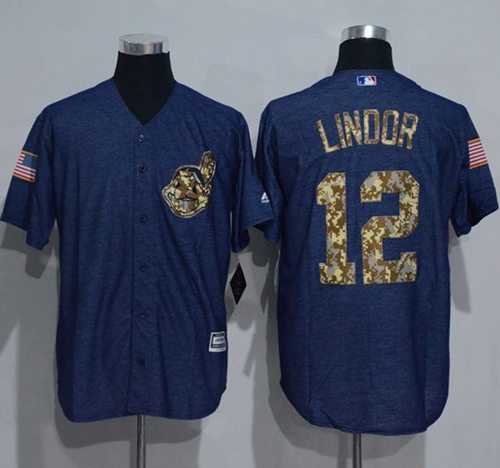 Cleveland Indians #12 Francisco Lindor Denim Blue Salute to Service Stitched Baseball Jersey