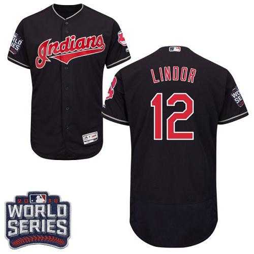 Cleveland Indians #12 Francisco Lindor Navy Blue Flexbase Authentic Collection 2016 World Series Bound Stitched Baseball Jersey