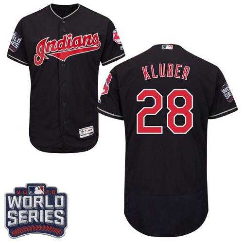 Cleveland Indians #28 Corey Kluber Navy Blue Flexbase Authentic Collection 2016 World Series Bound Stitched Baseball Jersey