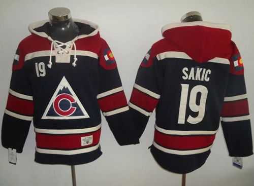 Colorado Avalanche #19 Joe Sakic Navy Blue Sawyer Hooded Sweatshirt Stitched NHL Jersey