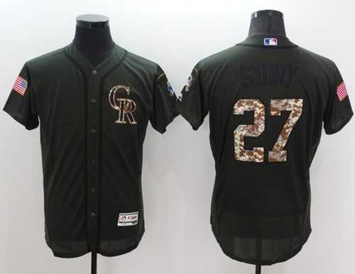 Colorado Rockies #27 Trevor Story Green Flexbase Authentic Collection Salute to Service Stitched Baseball Jersey