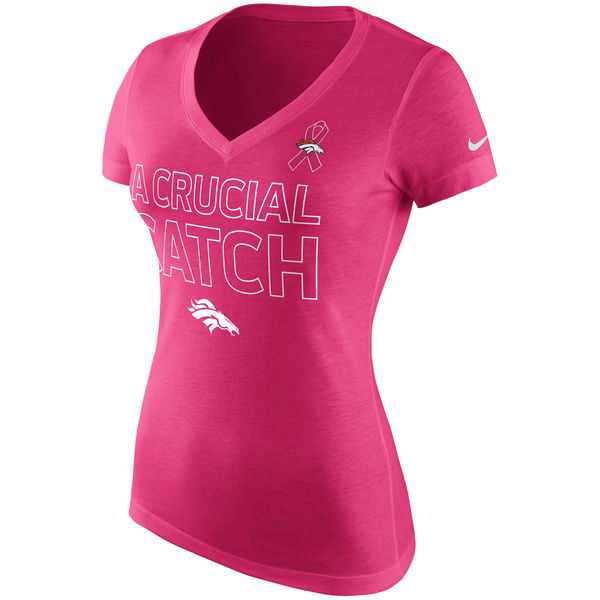 Denver Broncos Nike Women's Breast Cancer Awareness V Neck Tri Blend T-Shirt Pink