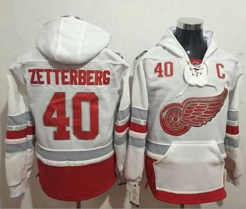 Detroit Red Wings #40 Henrik Zetterberg White Name & Number Pullover NHL Hoodie