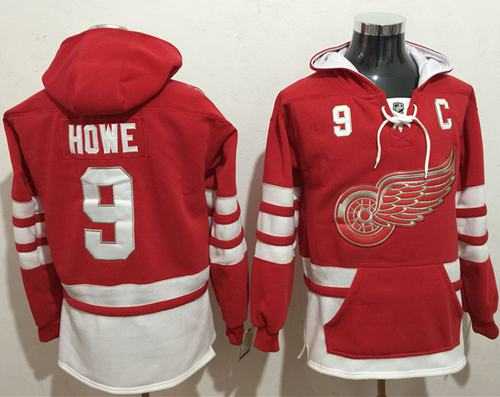Detroit Red Wings #9 Gordie Howe Red Name & Number Pullover NHL Hoodie