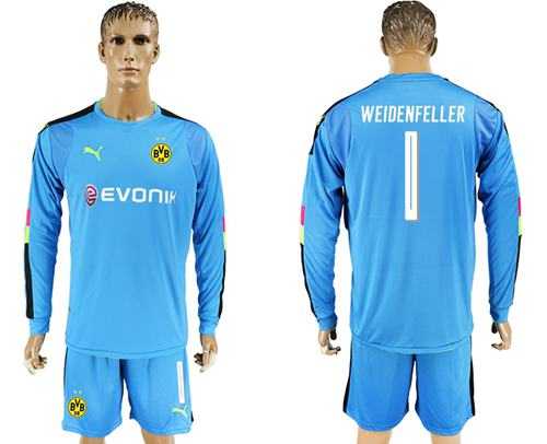Dortmund #1 Weidenfeller Blue Long Sleeves Goalkeeper Soccer Club